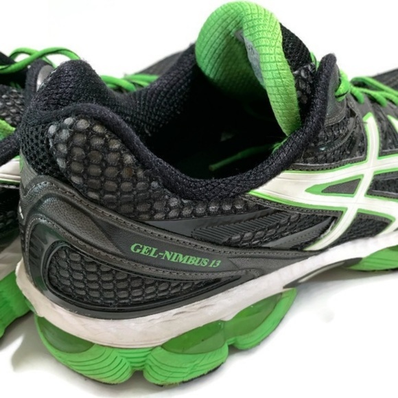Mens Asics Green Black Trail Running Shoes T142T - Picture 4 of 8